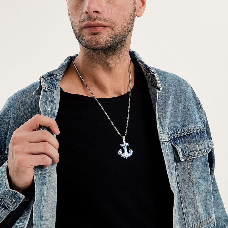 YA MI Mens Necklace, Anchor Pendant for Men Boys, 18K Gold Plated 316L Stainless Steel Jewelry Gifts for Father's Day - Image 4